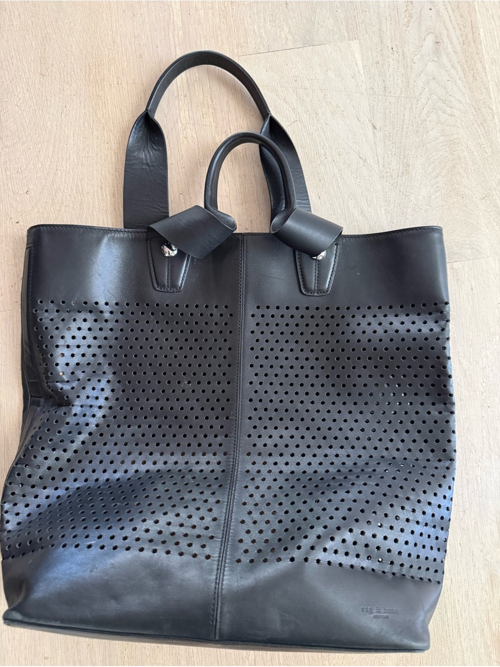 rag & bone black leather perforated tote bag